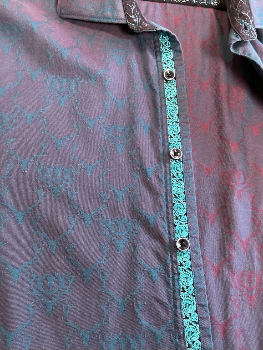 Robert Graham Classic Fit 2XL Men's Button Down Shirt Purple Antler Stag Motif - Picture 12 of 13